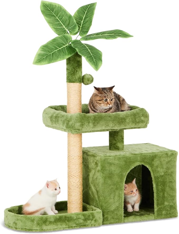 31.5" Cat Tree with Green Leaves